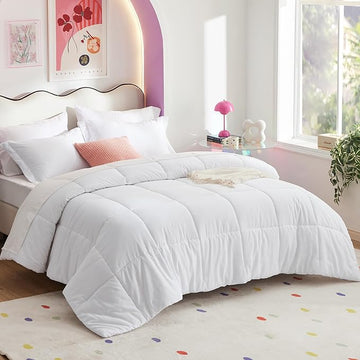 Bedsure White Full Size Comforter Set - 7 Pieces Solid Full Bed in a Bag, Full Bed Set White with Comforters, Sheets, Pillowcases & Shams
