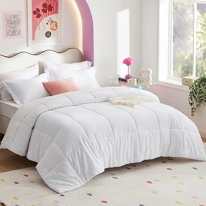 Bedsure White Full Size Comforter Set - 7 Pieces Solid Full Bed in a Bag, Full Bed Set White with Comforters, Sheets, Pillowcases & Shams