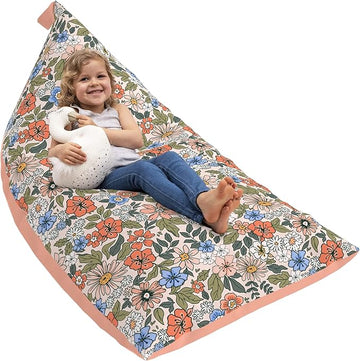 Stuffed Animal Bean Bag Storage - Machine Washable Bean Bag Chair for Kids - Extra Large Cover for Stuffing with Plush Toys, Pillows, Soft Items - Stuffed Animal Holder for Boys & Girls - Boho Floral