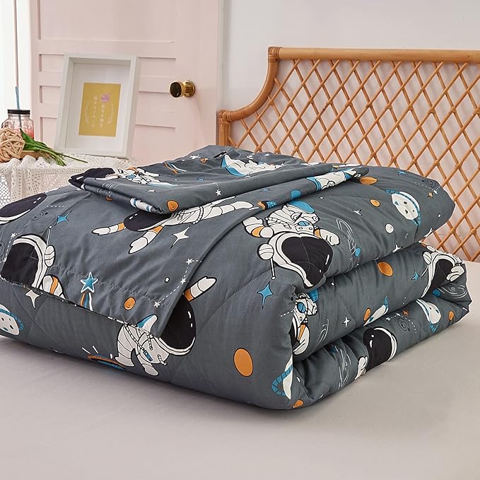 JSD Grey Astronaut Kids Comforter Set for Boys Toddler, 3 Pieces Full Microfiber Comforter with Pillow Sham, Soft Comfortable Machine Washable