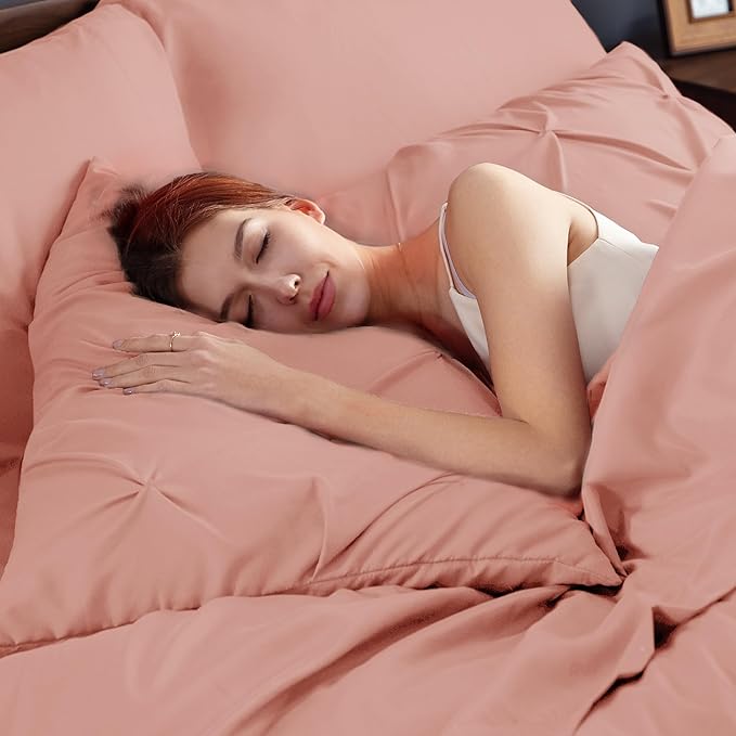 Bedsure Comforter Set Queen - Bed in a Bag Queen 7 Pieces, Bedding Sets Bed Set with Comforter, Sheets, Pillowcases & Shams (Dusty Pink)