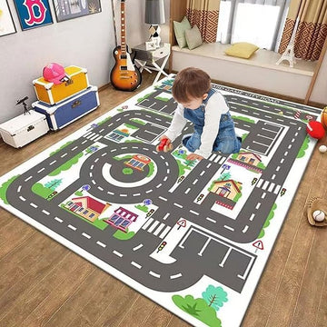 Kids Rug Play Mat Great for Playing with Cars and Toys,Educational Kid Road and Traffic City Life Carpet,Children Baby Fun Throw Rug for Bedroom Play Room,55X79Inch/140X200CM