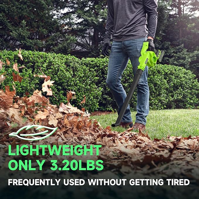 Cordless Leaf Blower with 2 Batteries, Charger & Dust Bag, 2-in-1 20V Cordless Vacuum Cleaner with Self-Locking Switch, Handheld Battery Powered Small Blower for Lawn Care/Dust/Pet Hair/Inflatable Bed