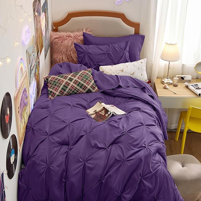 Bedsure Twin XL Comforter Set - Extra Long 5 Pieces Dorm Room Essentials, Pinch Pleat Bed in a Bag with Comforter, Sheets, Pillowcase & Sham