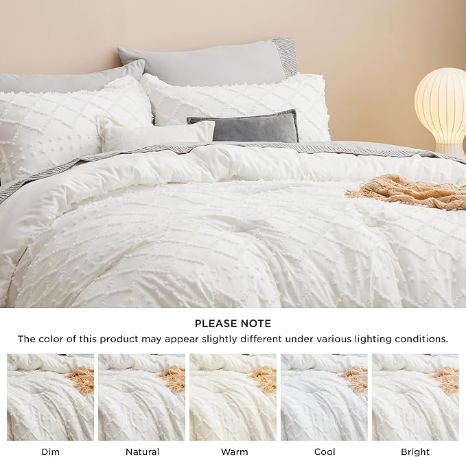 Bedsure Twin/Twin XL Comforter Set - Ivory Boho Twin Extra Long Comforter Set for College, Shabby Chic Dorm Bedding Set, 2 Pieces Modern Farmhouse Bed Set, includes 1 Pillow Sham