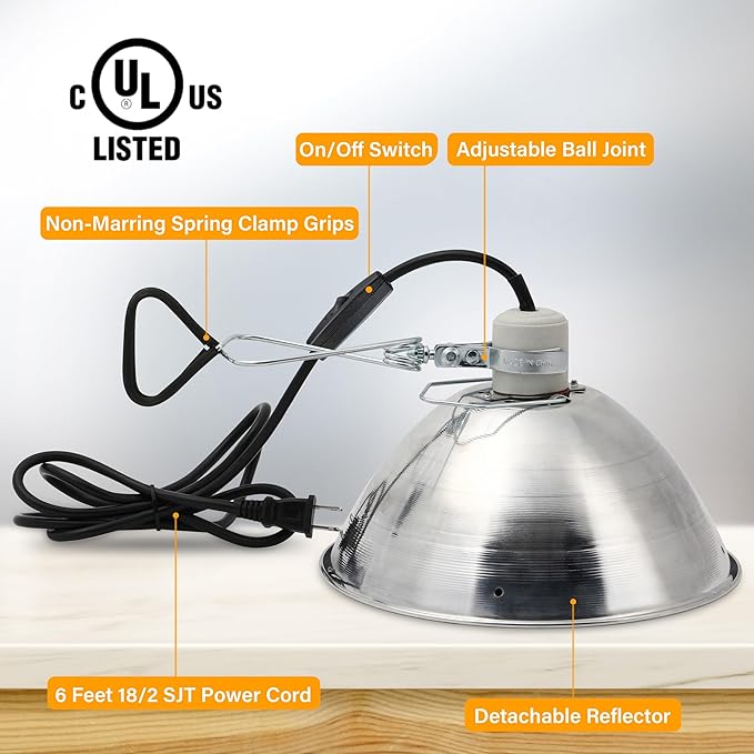 Simple Deluxe Clamp Lamp Light with 10.5 Inch Aluminum Reflector and Bulb Guard up to 250 Watt E26 Socket (no Bulb Included) 6 Feet 18/2 SJT Cord, Silver