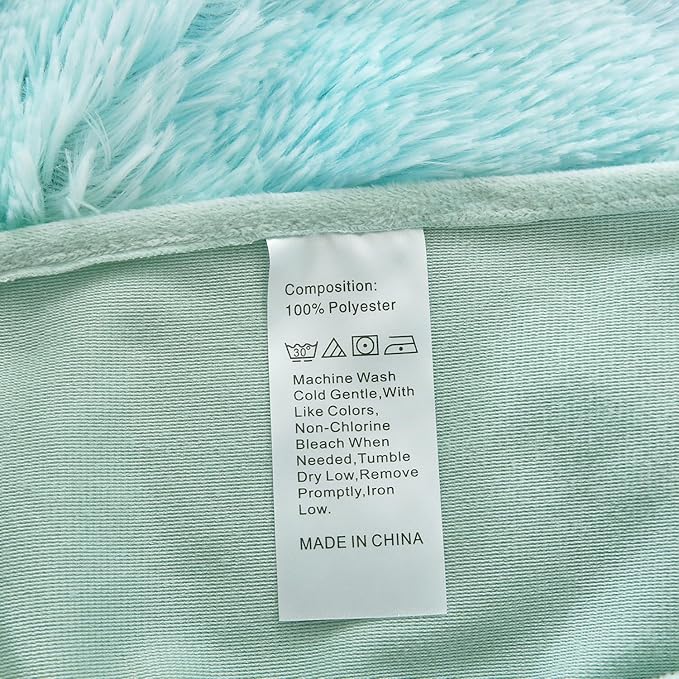 WINLIFE Shaggy Bedding Comforter Set Faux Fur Flannel Furry Comforter Microfiber Long Hair Fluffy Plush Comforter Sets Gradient Ombre Blue Aqua Teal Bedding for Girls Adults (3Pcs, Queen, Mint Green)