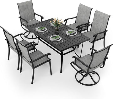 Pamapic 7 Pieces Patio Dining Set, Outdoor Dining Set for Garden Backyard Poolside Deck,Outdoor Table and Chairs Set with 4 Textilene Swivel Chairs ＆ 2 Regular Chairs,Gray