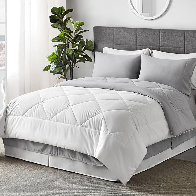 Bedsure White Full Comforter Set - 7 Pieces Reversible Bed Set Bed in a Bag Full with Comforters, Sheets, Pillowcases & Shams, Full Bedding Sets