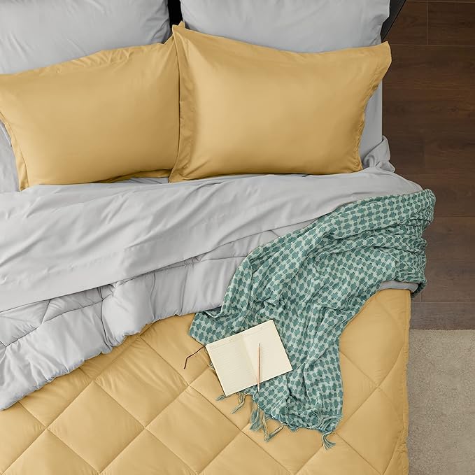 Bedsure Yellow King Size Comforter Set - 7 Pieces Reversible King Bed in a Bag King Bed Set with Comforters, Sheets, Pillowcases & Shams, King Bedding Sets