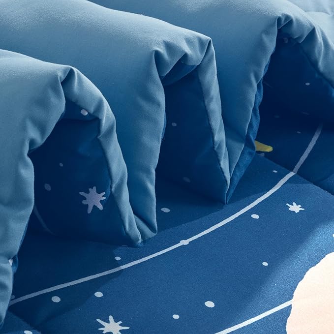SLEEP ZONE Kids 7-Piece Soft Lightweight Bed in a Bag for Boys, Include Comforter, Flat Sheet, Fitted Sheet, Pillow sham, Pillowcase, Down Alternative Comforter Set(Solar System, Full/Queen)