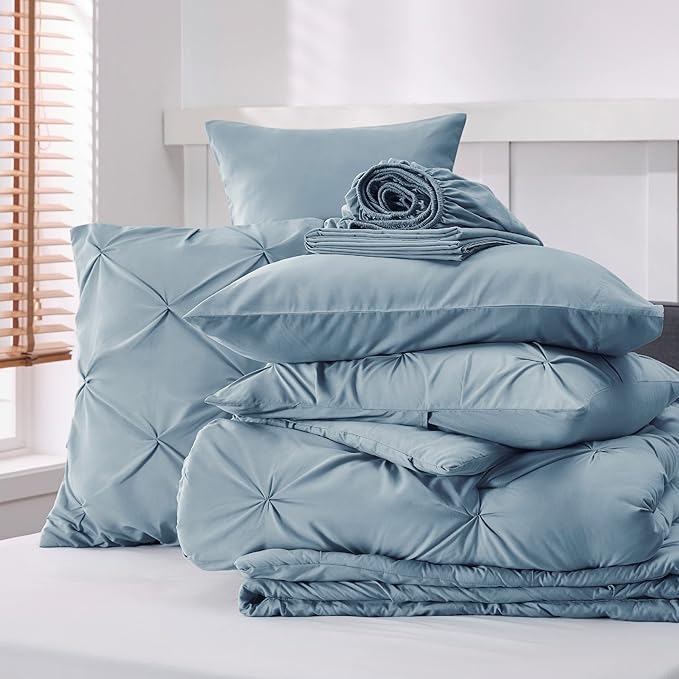 Bedsure Blue Comforter Set Full - Bedding Sets Full 7 Pieces, Bed in a Bag Light Blue Bed Sets with Comforter, Sheets, Pillowcases & Shams, Adult & Kids Bedding