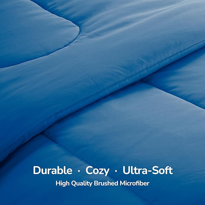 SLEEP ZONE Kids Bedding Comforter Set Full/Queen Size - Super Cute & Soft Kids Bedding 7 Pieces Set with Comforter, Sheet, Pillowcase & Sham (Blue)