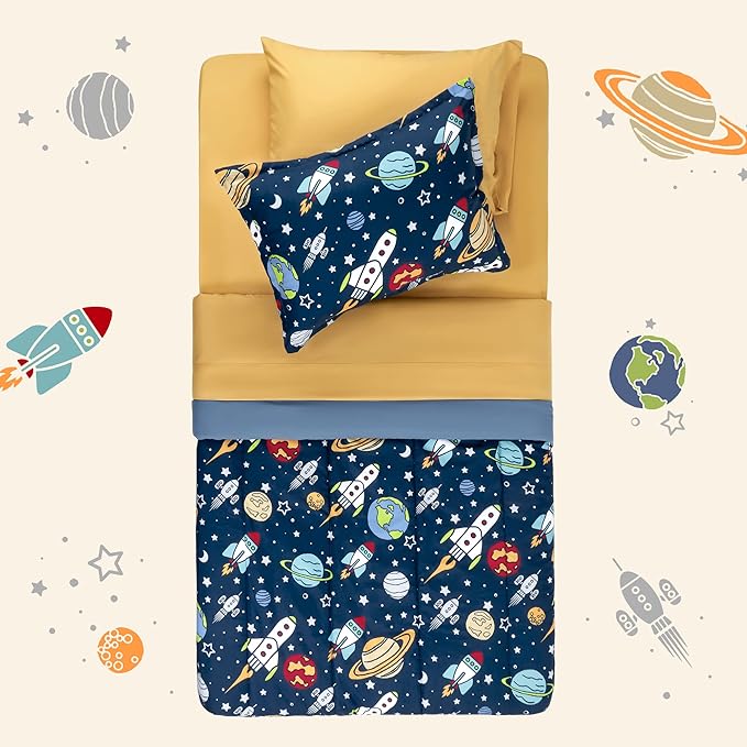 SLEEP ZONE Kids Twin Bedding Comforter Set - Super Cute & Soft Kids Bedding 5 Pieces Set with Comforter, Sheet, Pillowcase & Sham (Rocket Galaxy)