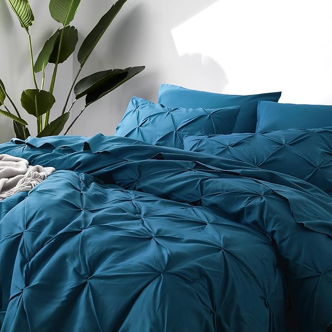 Bedsure Teal Comforter Set Queen - Bed in a Bag Queen 7 Pieces, Pintuck Bedding Sets Teal Blue Bed Set with Comforter, Sheets, Pillowcases & Shams