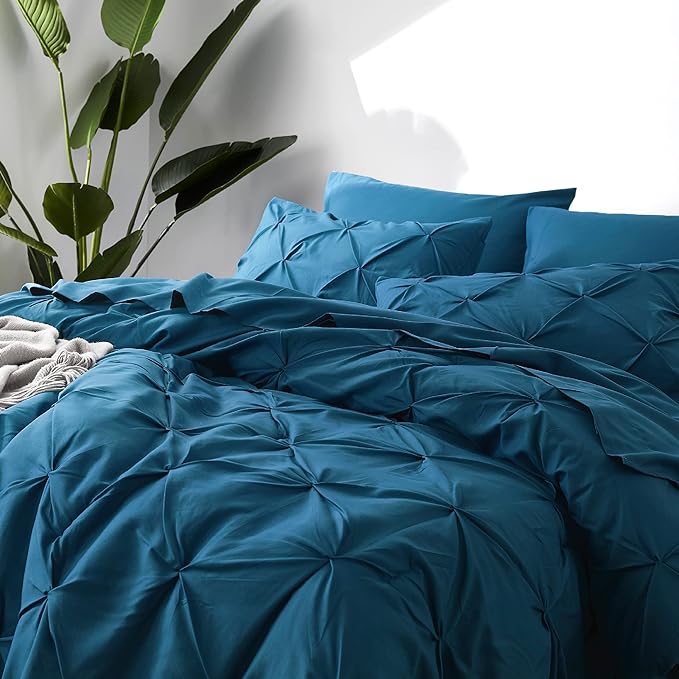 Bedsure Twin XL Comforter Set with Sheets - 5 Pieces Twin XL Bedding Sets for College, Pinch Pleat Teal Blue Bed in a Bag with Comforter, Sheets, Pillowcase & Sham