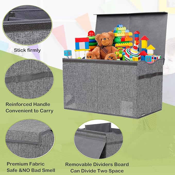 Toy Box Chest, Collapsible Sturdy Storage Bins with Lids, Extra Large Kids Toy Storage Organizer Boxes Bins Baskets for Kids, Boys, Girls, Nursery Room, Playroom, Closet (Linen Gray)