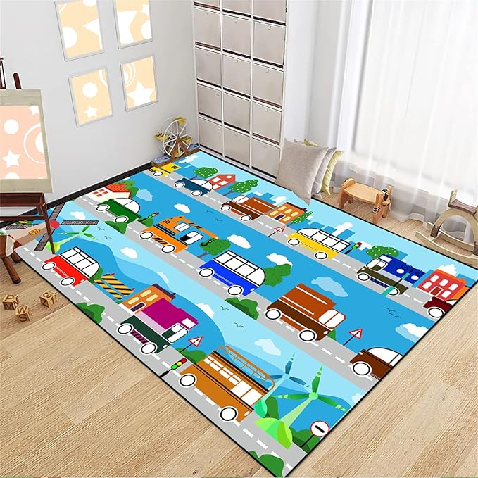 Car Carpet for Kids Kids Rugs for Playroom Car Track Rug Road Rug for Kids Car Play Rug Road Carpet for Toy Cars Car Track Rugs for Boys Car Rug for Boys Room 3'×5'
