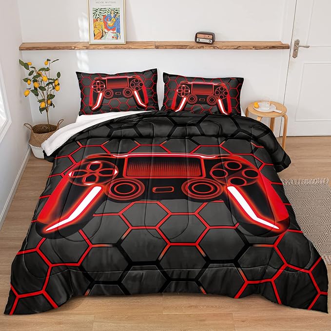 Boys Comforter Set,Gaming Bedding for Kids Teen,Game Console Comforter Set for Gamer Room Decor(comforter-Game42,Queen)