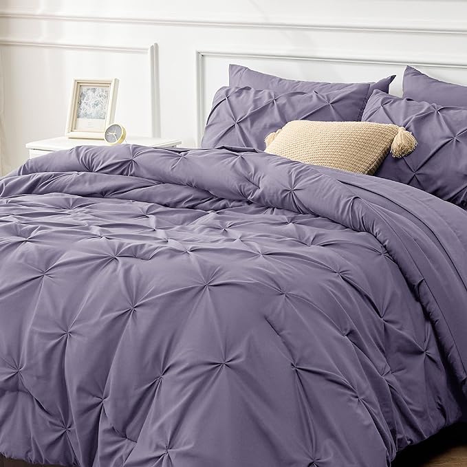 Bedsure California King Comforter Set Grayish Purple - Cal King Bed Set 7 Pieces, Pinch Pleat Cali King Bedding Set with Comforter, Sheets, Pillowcases & Shams