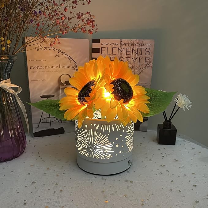 Sunflowers Lamp Touch Lam Artificial LED Sunflower Flowers with Glass Vase Table Lamp Night Light for Home Office Decor House Decorations Gift Idea - Rechargeable (Starry Sky Sunflower)