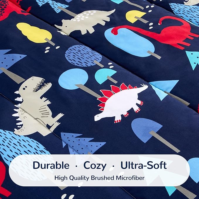 SLEEP ZONE Kids Bedding Comforter Set Full/Queen Size - Super Cute & Soft Kids Bedding 7 Pieces Set with Comforter, Sheet, Pillowcase & Sham (Dinosaur Land)