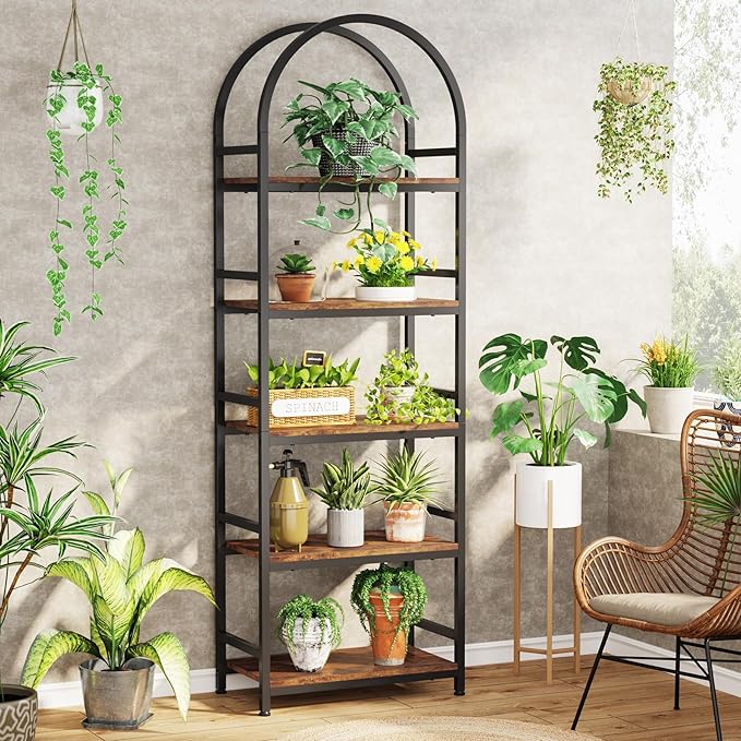 Tribesigns 5-Tier Open Bookshelf, 74.4" Wood Bookcase Storage Shelves with Metal Frame, Freestanding Display Rack Tall Shelving Unit for Office, Bedroom, Living Room, Easy Assembly(Brown, 2PCS)