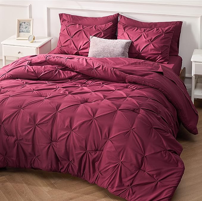 Bedsure Full Size Comforter Sets - Bedding Sets Full 7 Pieces, Bed in a Bag Burgundy Bed Sets with Comforter, Sheets, Pillowcases & Shams