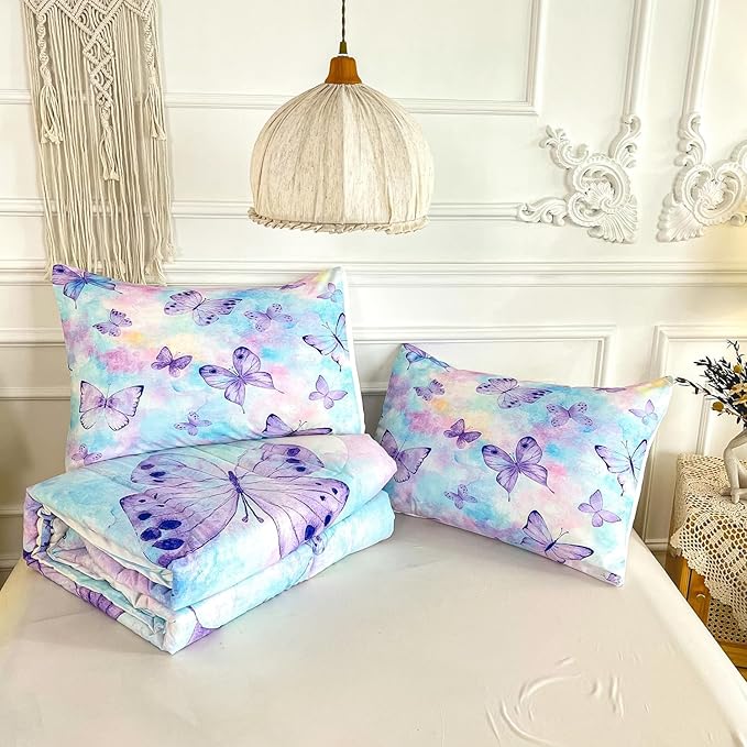 CVHOUSE Butterfly Comforter Sets King for Girls Women,Butterfly Bedding Sets King Set,Butterflies Bedspread,Butterfly Duvet,Butterfly Bed Set,Butterflies Quilt Set 3 Pcs 1 Comforter and 2 Pillowcases