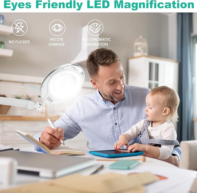 Large 10X Magnifying Glass with Light, 4.75 in Real Glass Stand Lighted Magnifier with Clamp, 2 in 1 Desk Lamp with 36 Color and Brightness Modes, Hands Free for Close Work, Crafts, Hobbies