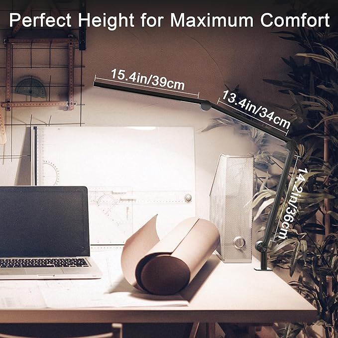 LED Desk Lamp with Clamp, Adjustable Swing Arm, Dual Light Sources, Stepless Dimming, Modern Table Light for Home Office, Work, Study, Flexible, Eye-Caring Clip-on Desk Light