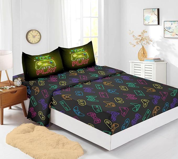 6 PCS Gamer Bedding Sets,Gaming Comforter Set for Boys,Kids Bedding Sets for Boys,Full Size Bedding Sets for Boys,Bed in A Bag with Sheets(Full,Yellow Color)