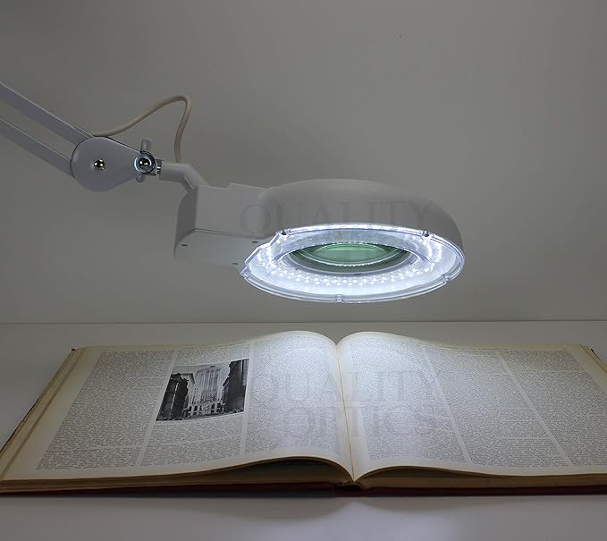 Quality Optics® Professional Series Illuminated Workstation Swing Arm Magnifier Black 8LED Diopter