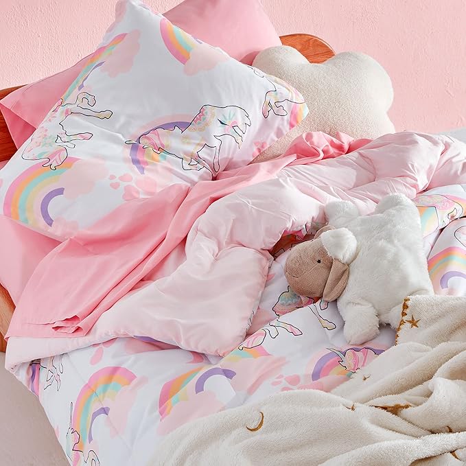 SLEEP ZONE Kids Twin Bedding Comforter Set - Super Cute & Soft Kids Bedding 5 Pieces Set with Comforter, Sheet, Pillowcase & Sham (Pink Unicorn)