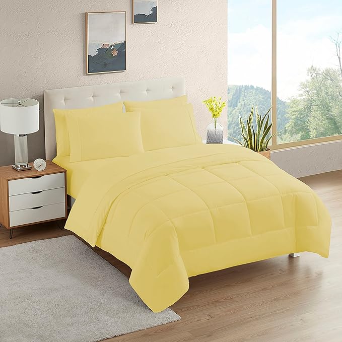 Dorm Room Essentials College Bedding Comforter Set 5 Piece Twin XL Size Bed in a Bag for College Students Boys and Girls, Twin XL, Yellow