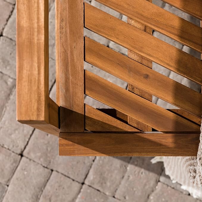 Walker Edison 2 Piece Outdoor Patio Chevron Wood Chair Set All Weather Backyard Conversation Garden Poolside Balcony, Set of 2, Brown