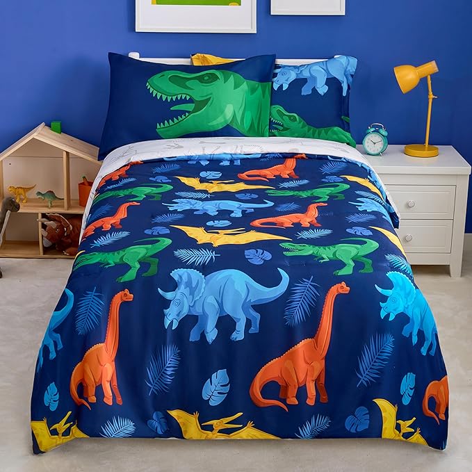 Joiedomi Kid Twin Comforter Set - 5 Piece Dinosaur Bedding Set for Boys/Girls - Super Soft Microfiber Bed in a Bag with Comforter, Sheets, Pillowcase & Sham