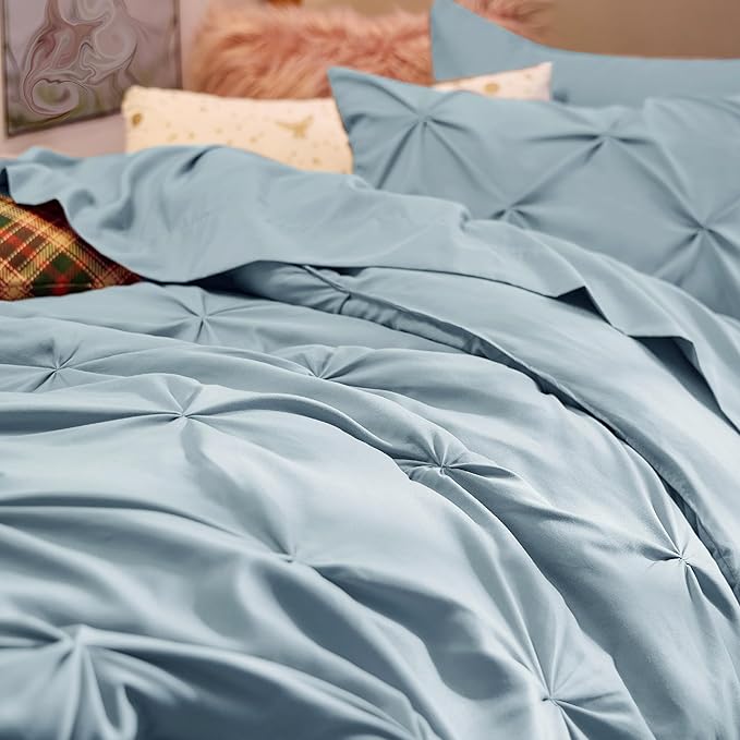 Bedsure Twin XL Comforter Set for Boys - Extra Long 5 Pieces Dorm Bedding Sets, Pinch Pleat Light Blue Bed in a Bag with Comforter, Sheets, Pillowcase & Sham