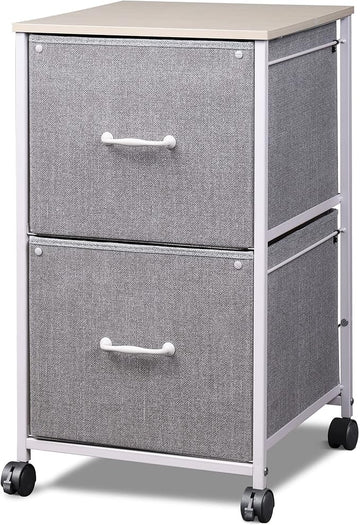 DEVAISE 2 Drawer Mobile File Cabinet, Rolling Printer Stand, Fabric Vertical Filing Cabinet fits A4 or Letter Size for Home Office, Light Grey
