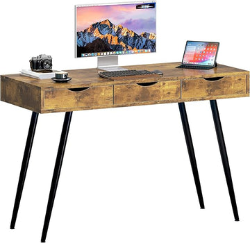 SogesHome 43.3'' Computer Desk, Home Office Work Table with 3-Drawers, Gaming Working Writing Table, Vintage Brown