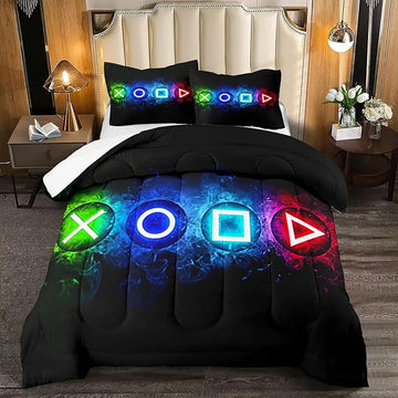 Gaming Comforter Sets for Boys, Gamer Bedding Sets for Boys Queen Size, Black Gaming Gamepad Soft Kids Comforter Sets Boys Bedroon, 1 Comforter and 2 Pillowcases