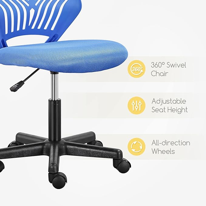 Yaheetech Students Desk Chair Low-Back Armless Study Chair Swivel Task Chair Cute Bedroom Chair with Lumbar Support Adjustable Height for Youth, Blue