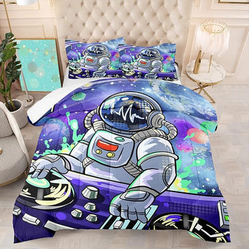 Outer Space Astronaut Full Comforter Sets for Teens Boys Galaxy Astronaut Space Bedding Themed Bedroom Decor Kids Comforter Sets Boys Room, 1 Comforter 2 Pillowcases