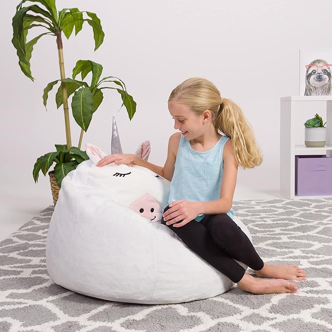 Posh Creations Cute Soft and Comfy Bean Bag Chair for Kids, Animal - Pink Llama