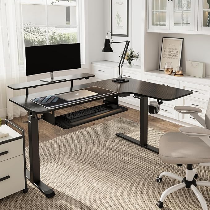 EUREKA ERGONOMIC Standing Desk (61"x43")- L Shaped Desk with Keyboard Tray Adjustable Height Sit Stand Computer Desk Corner Gaming Ergo Desk w Memory Presets, Monitor Stand, LED/USB/Dual Motor, Right