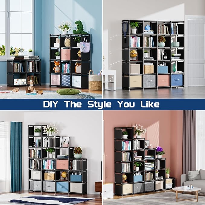 Mavivegue Book Shelf, 20 Cube Storage Organizer, DIY Bookcase, Metal Cube Bookshelf,Tall Book case for Bedroom, Living Room,Office,Closet Storage Organizer, Black Cubicle Storage Rack