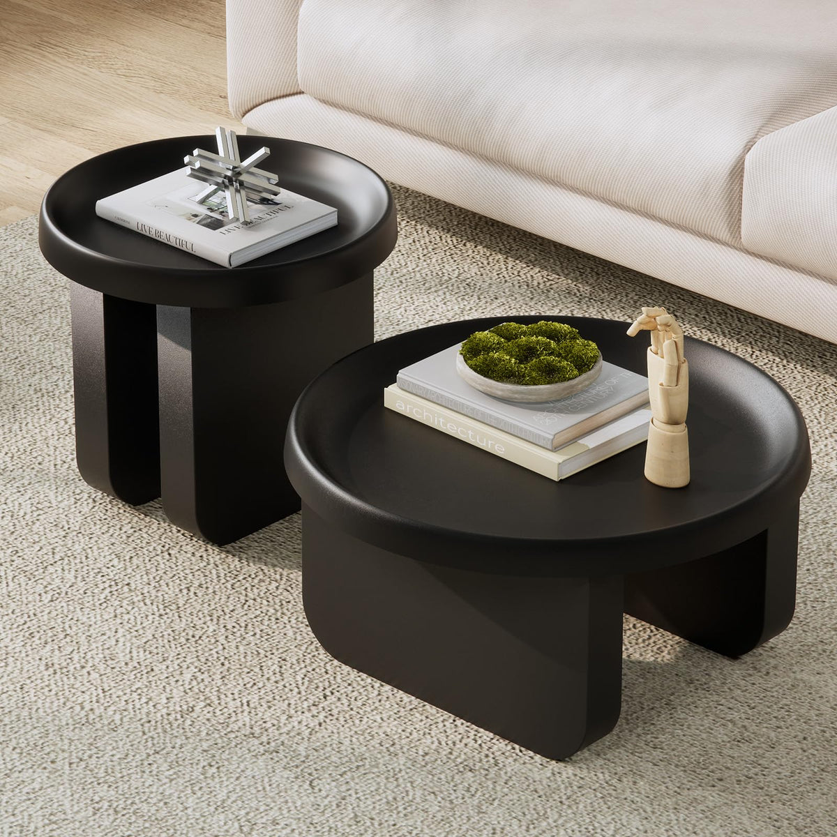 Round Coffee Table,Modern Coffee Table,Unique Circle Coffee Tables,Metal Center Table for Living Room (Black, 29.5 x 16.5)
