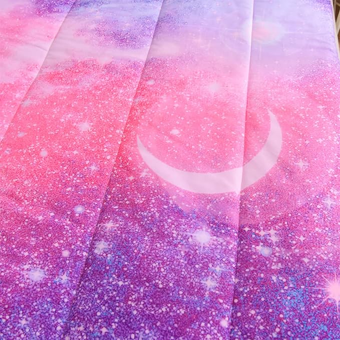 A Nice Night Galaxy Bedding Sets Outer Space Comforter 3D Printed Space Quilt Set Twin Size Glitter Pink Color,for Children Boy Girl Teen Kids
