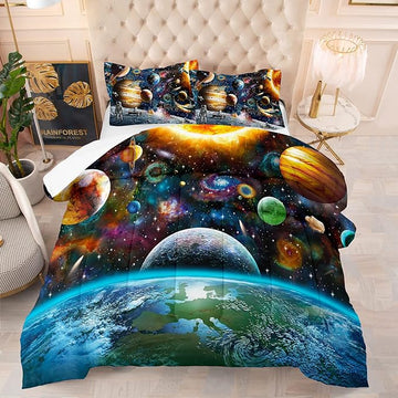 Tailor Shop Universe Galaxy Comforter Set for Girls Boys Kids Galaxy The Planet The Earth Astronaut Stars Outer Space Bedding Set Twin Size with 1 Comforter 1 Pillowcase