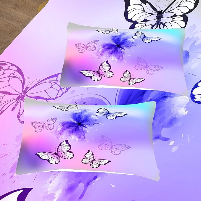 Tailor Shop Purple Butterfly Kids Full Size Comforter Sets Pink Butterfly Bedding Set for Girls Teens Tie Dye Butterflies Comforter Set Room Decor Set with 1 Comforter and 2 Pillowcase…